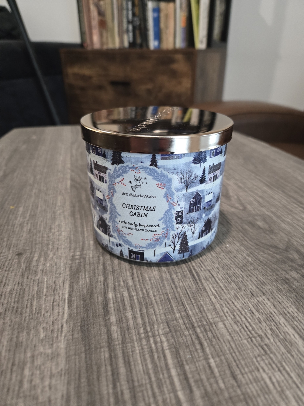 Bath & Body Works Blue Christmas Cabin 3-Wick Candle with Silver Lid